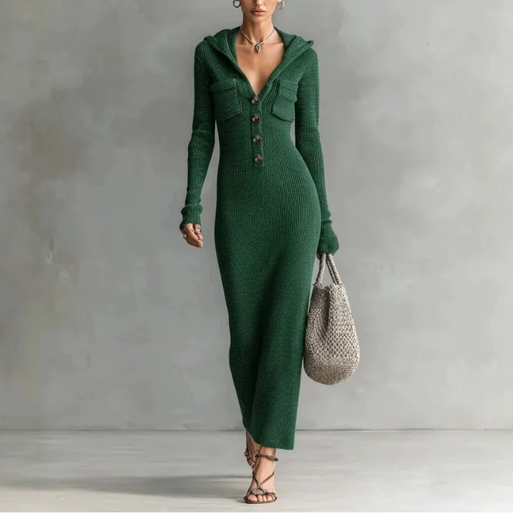 Letitia | Hooded Ribbed Knit Dress