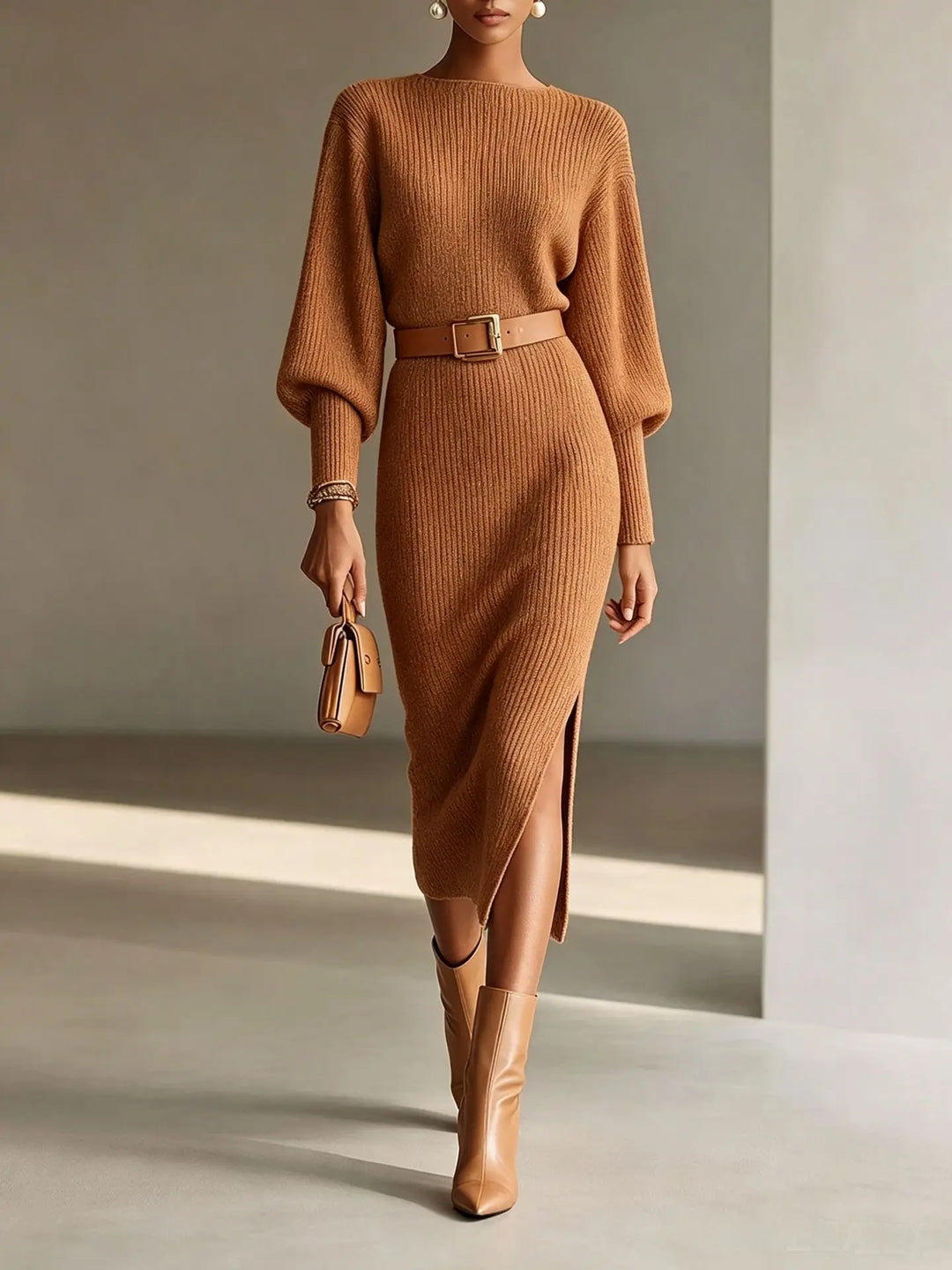 Lynn | Ribbed Knit Midi Dress