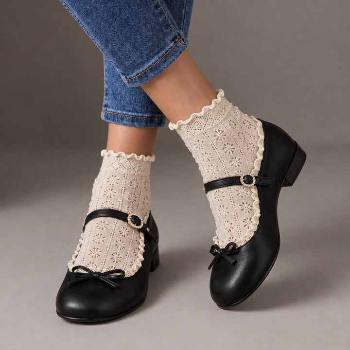 Rosalyn | Lace Trim Mary Janes